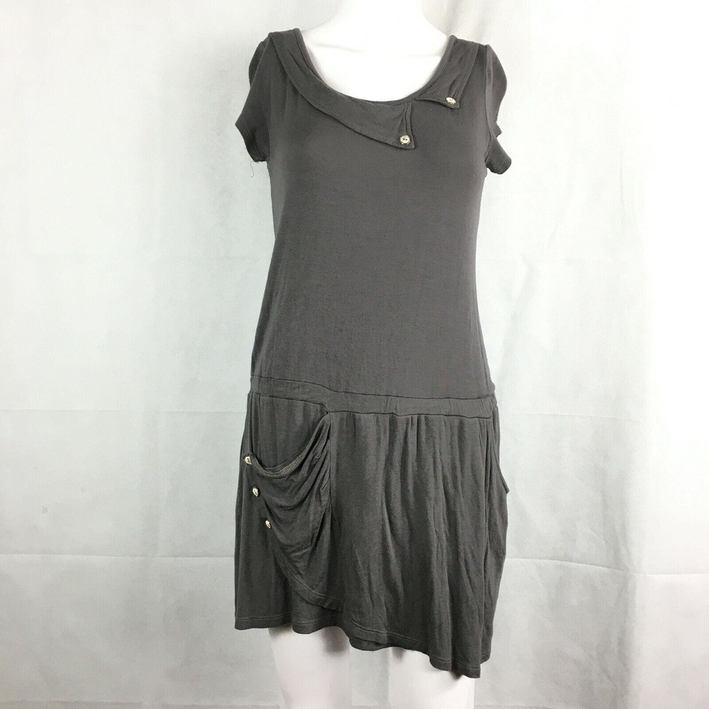 Aloha Dress‎ Girls Sz L Gray Stretch Knit Short Sleeve Mini Pockets